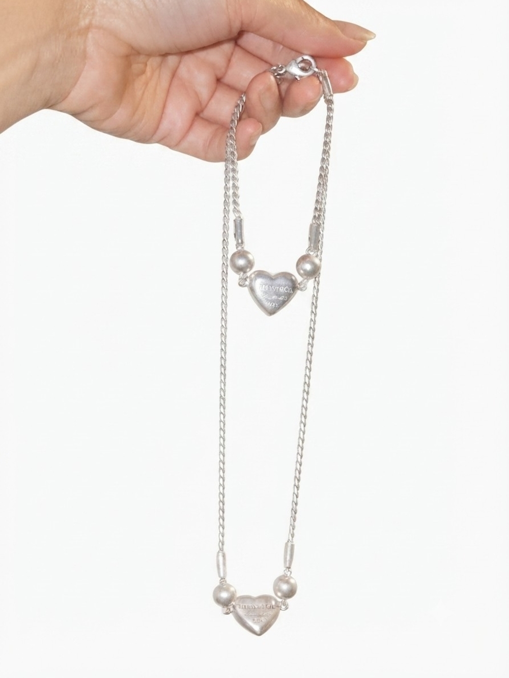 Tiffany & Co. Sterling Silver Double Heart Pendant Necklace - Silver